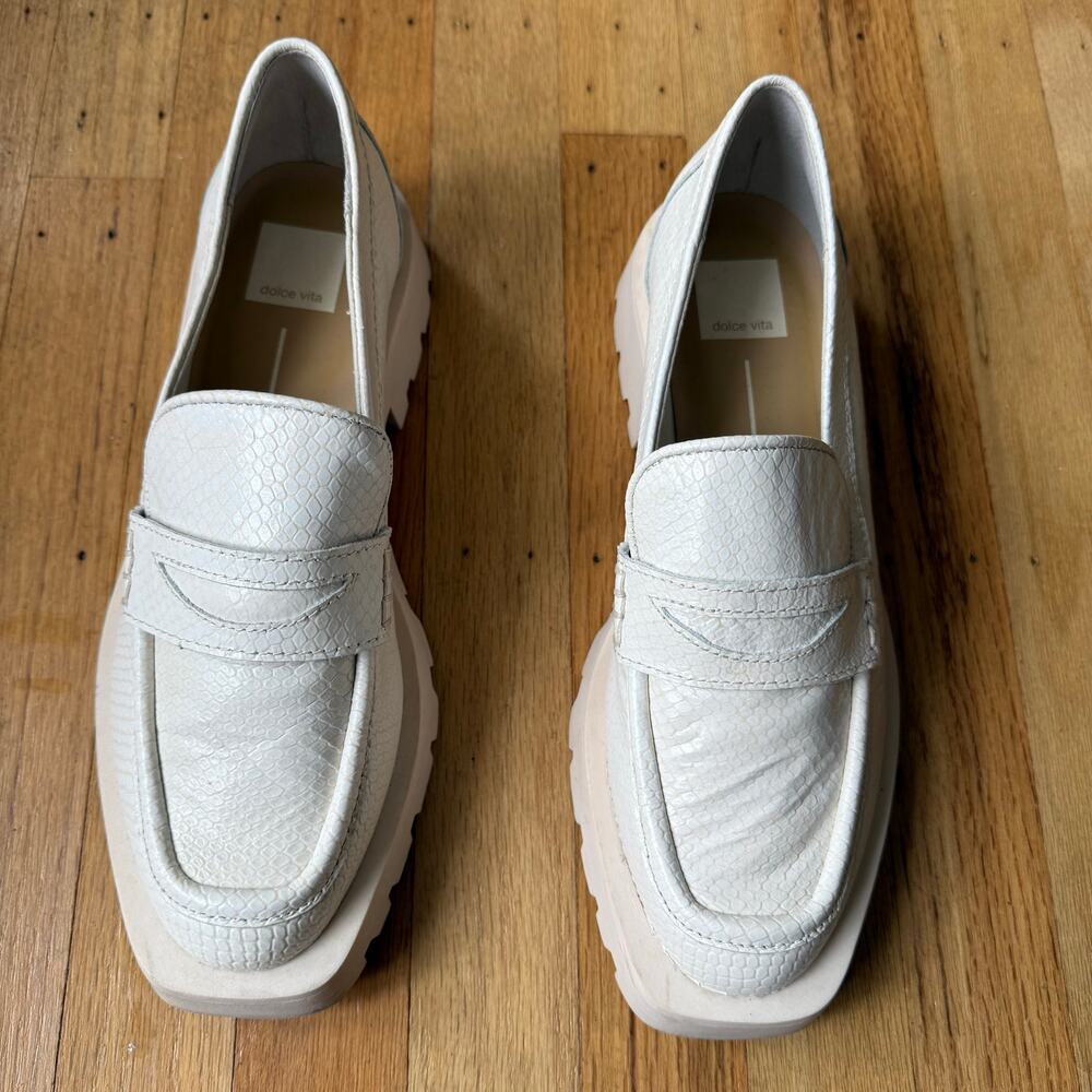 Dolce Vita Elias Cream Snakeskin Embossed Chunky Lug Sole Loafer Shoes Sz 9 Chic - Picture 5 of 12